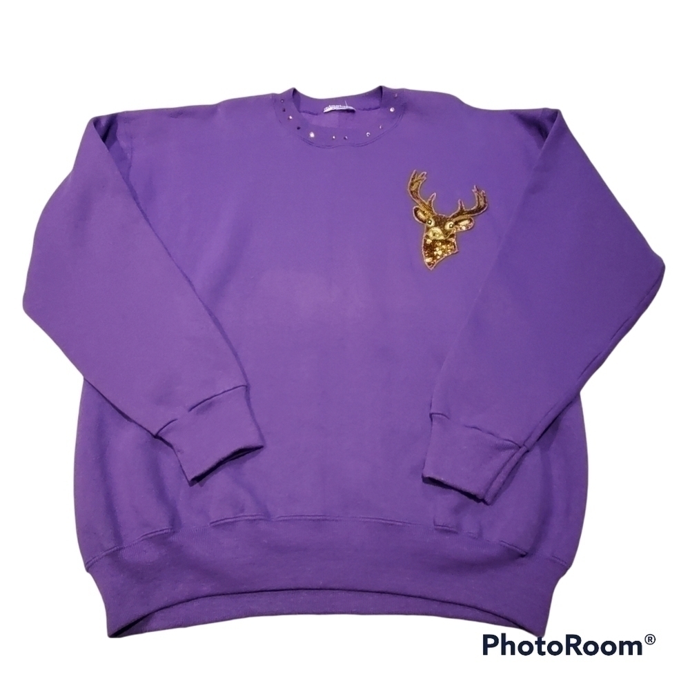 Vintage Sequined Deer Head Sweatshirt